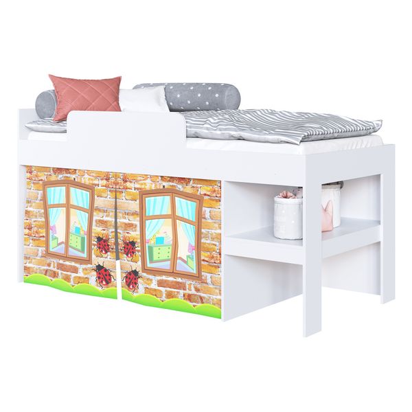 Cama Infantil com Cortinas para Colchão 188x88cm Multimóveis CR40070 Branca