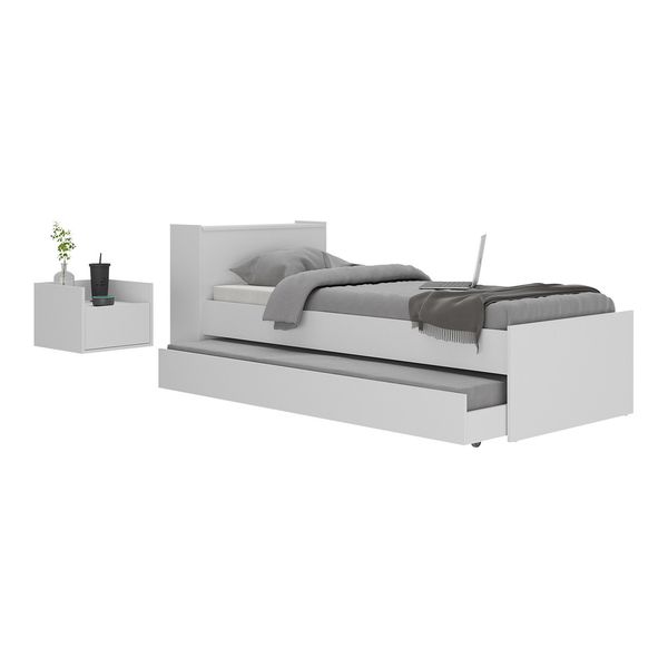 Conjunto Quarto Bicama com Baú e Mesa de Cabeceira Suspensa Multimóveis MP4119 Branco