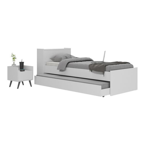 Conjunto Quarto Bicama com Baú e Mesa de Cabeceira Retrô Multimóveis MP4120 Branco/Preto