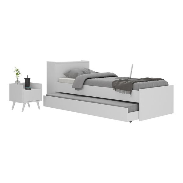 Conjunto Quarto Bicama com Baú e Mesa de Cabeceira Retrô Multimóveis MP4120 Branco