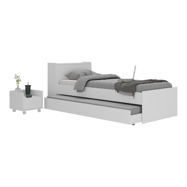 Conjunto Quarto Bicama com Baú e Mesa de Cabeceira com Rodízios Multimóveis MP4121 Branco