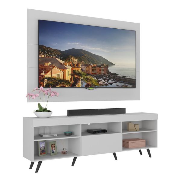 Rack Retrô com Painel TV até 65 Polegadas Miami Multimóveis MP1060 Branco/Preto