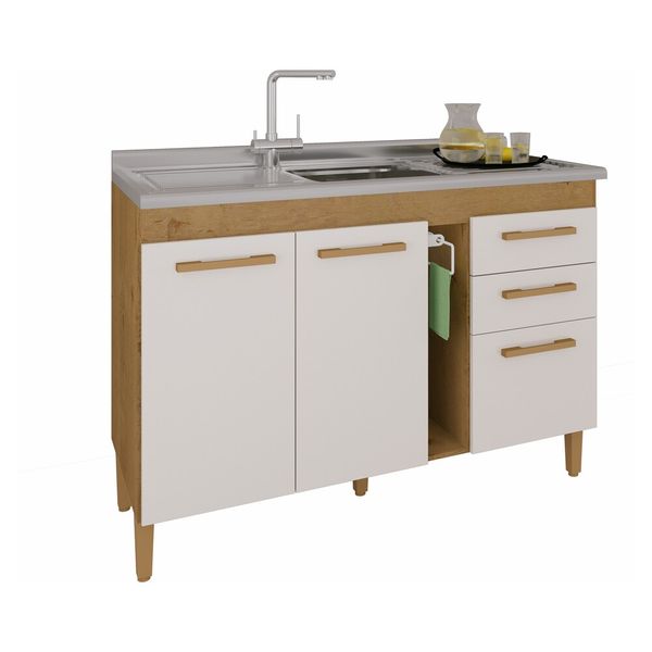 Balcão de Cozinha 120cm com Porta-toalhas Multimóveis CR20229 Canelato Rústico/Natura Off White