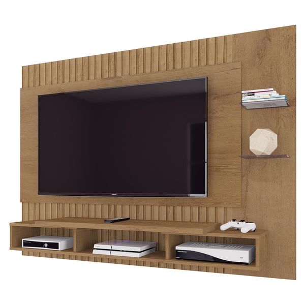 Painel TV até 55" com Prateleiras de Vidro Multimóveis CR45209 Canelato Rústico 3D