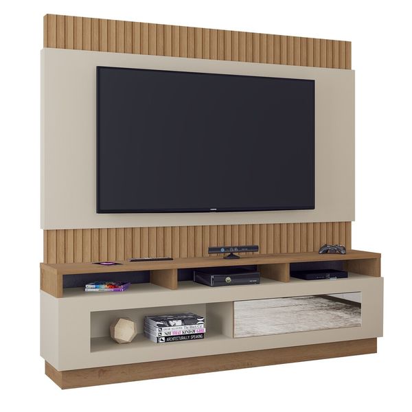 Rack com Painel TV até 65" com 1 Porta Multimóveis CR45212 Canelato Rústico 3D/Natura Off White