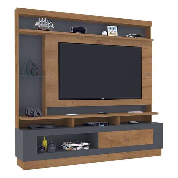 Rack com Painel TV até 65" com 1 porta Flex Multimóveis CR45213 Canelato Rústico 3D/Grafite