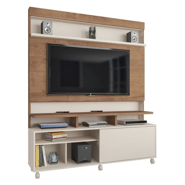 Rack com Painel TV até 55" com Rodízios Multimóveis CR45215 Canelato Rústico/Natura Off White