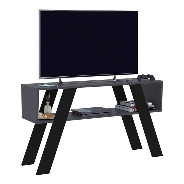 Rack TV até 55" Retrô 119cm Multimóveis CR45216 Grafite/Preto