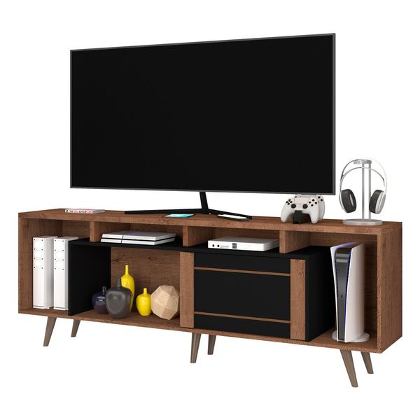 Rack TV até 75" com 1 Porta e Pés Retrô Multimóveis CR45224 Freijó Rústico/Preto