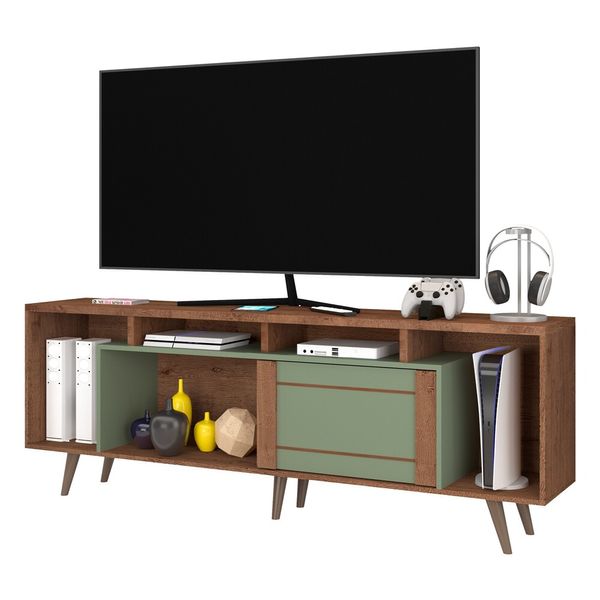 Rack TV até 75" com 1 Porta e Pés Retrô Multimóveis CR45224 Freijó Rústico/Green