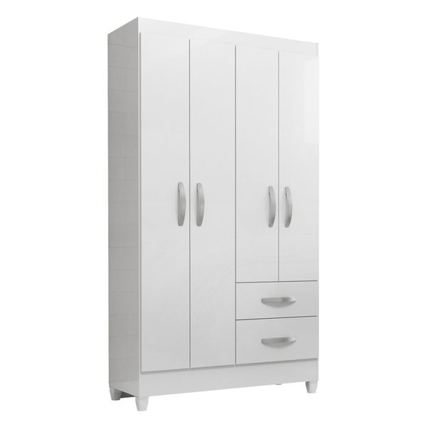 Guarda-Roupas com 4 Portas e 2 Gavetas Multimóveis CR35138 Branco Brilho