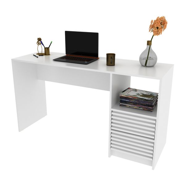 Escrivaninha/Mesa Escritório 135,8cm 2 Gavetas e Nicho Multimóveis CR25262 Branco