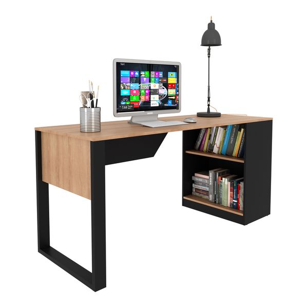 Mesa para Escritório com Armário 160cm Multimóveis CR25264 Amêndoa/Preto