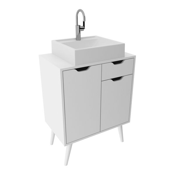 Gabinete Banheiro 60cm 2 Portas e 1 gaveta Retrô Multimóveis CR10118 Branco