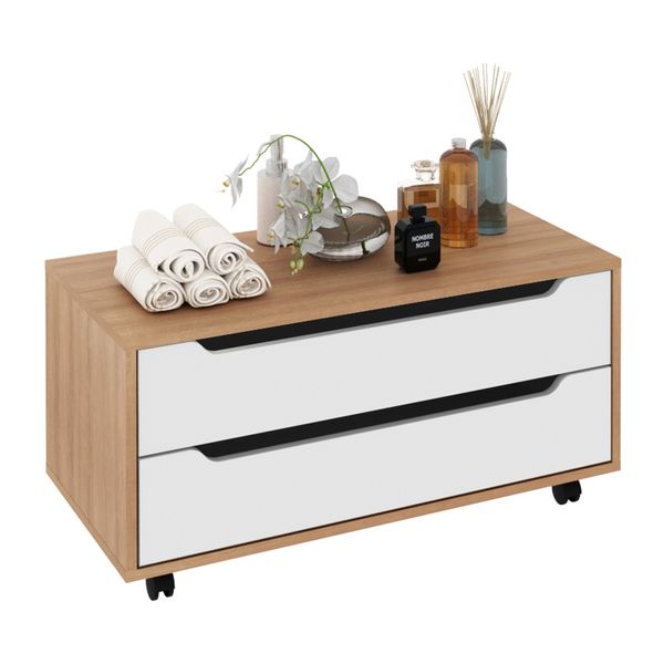Gabinete Banheiro 80cm 2 Gavetas Retrô com Rodízios Multimóveis CR10121 Amêndoa/Branco