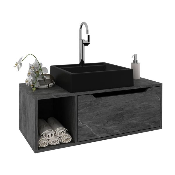 Gabinete Banheiro 80cm com 1 Porta e Nicho Multimóveis CR10122 Mármore Lunar