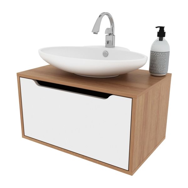 Gabinete Banheiro Suspenso 60cm com 1 Porta Multimóveis CR10123 Amêndoa/Branco