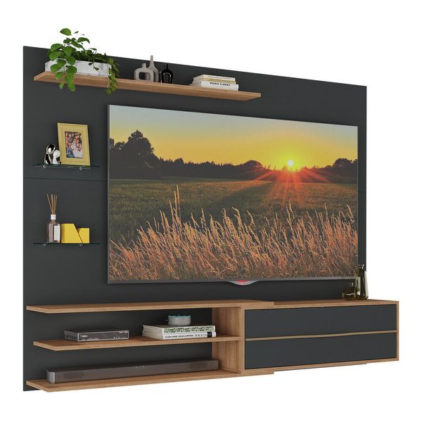 Painel para TV até 65 Polegadas 1 Porta e Prateleiras Multimóveis MP1064 Preto/Rustic