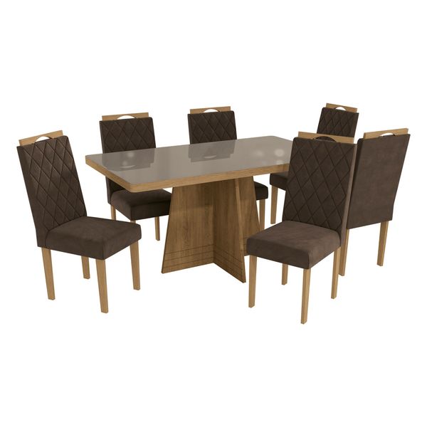 Conjunto Mesa de Jantar 160 cm com 6 Cadeiras Multimóveis CR50071 Freijó/Bege