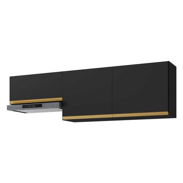 Kit 2 Armários de Cozinha Aéreos 3 Portas Veneza Multimóveis MP2145 Preto/Dourado