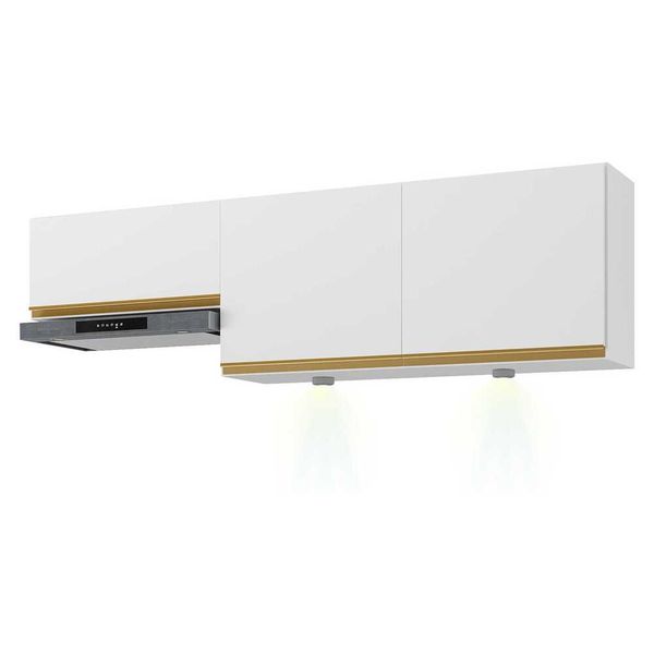 Kit 2 Armários de Cozinha Aéreos 3 Portas com Leds Veneza Multimóveis MP2146 Branco/Dourado