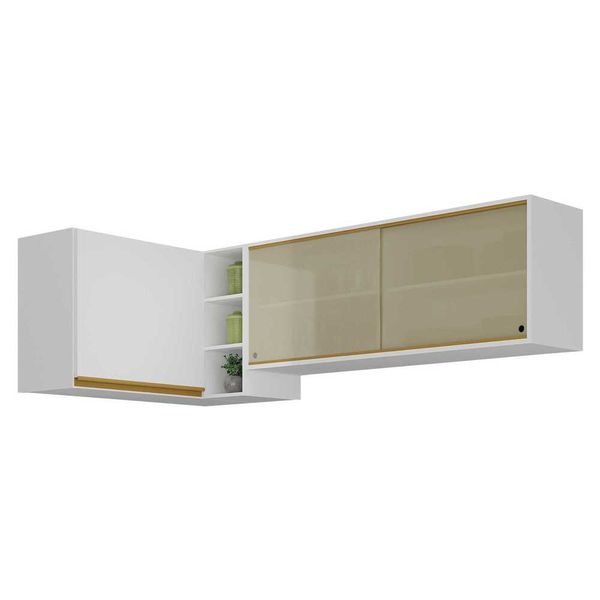Kit Armário de Cozinha Aéreo Canto 90cm e Aéreo 120cm Veneza Multimóveis MP2147 Branco/Dourado