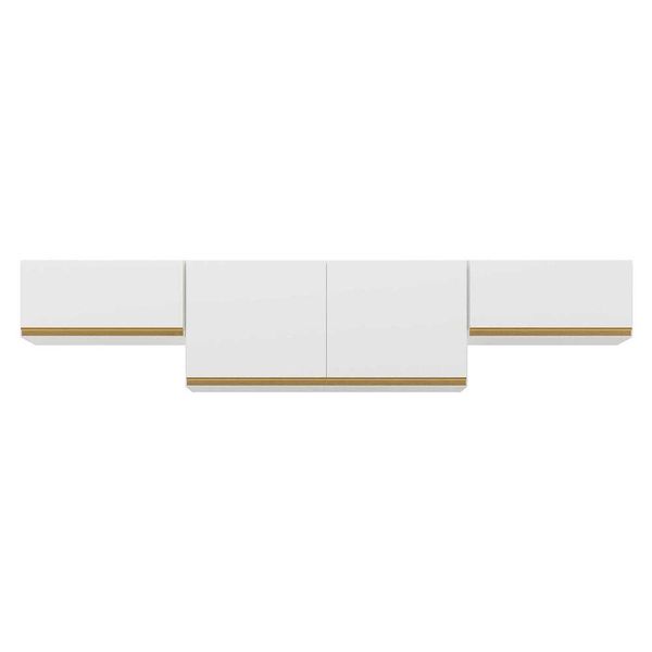 Kit 3 Armários de Cozinha Aéreos 4 Portas Veneza Multimóveis MP2151 Branco/Dourado