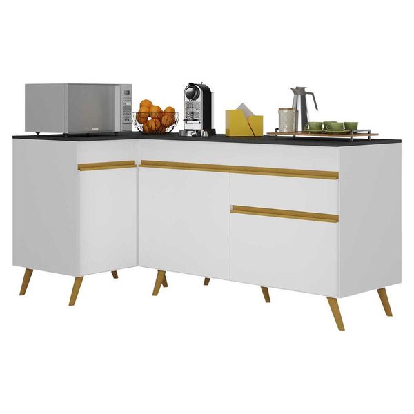 Kit Armário de Cozinha Balcão Canto 90cm e Gabinete Pia 120cm Veneza Multimóveis MP2157 Branco/Dourado