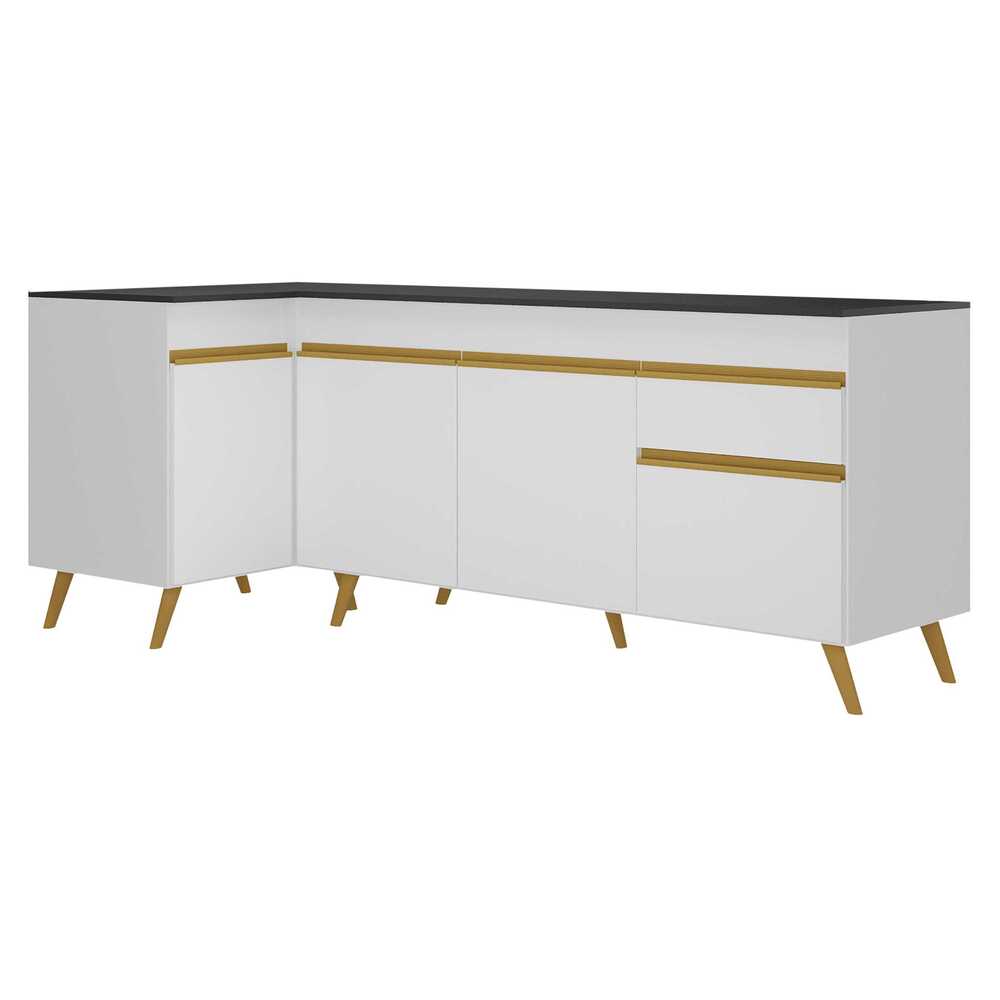 Kit Armário de Cozinha Balcão Canto 90cm e Gabinete Pia 150cm