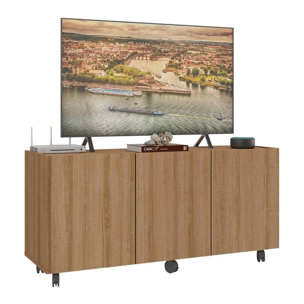 Rack para TV até 32 Polegadas com 3 Portas e Rodízios Multimóveis MP1065 Rustic