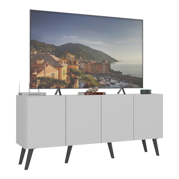 Rack Retrô para TV até 50 Polegadas com 4 Portas Multimóveis MP1071 Branco/Preto