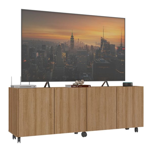 Rack para TV até 50 Polegadas com 4 Portas e Rodízios Multimóveis MP1069 Rustic