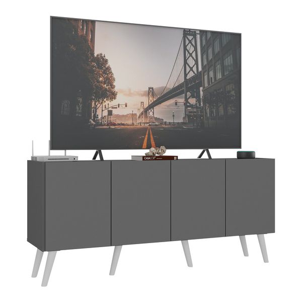 Rack Retrô para TV até 50 Polegadas com 4 Portas Multimóveis MP1071 Grafite/Branco