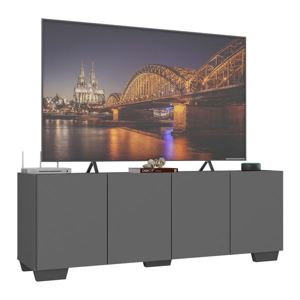 Rack para TV até 50 Polegadas com 4 Portas Multimóveis MP1072 Grafite/Preto