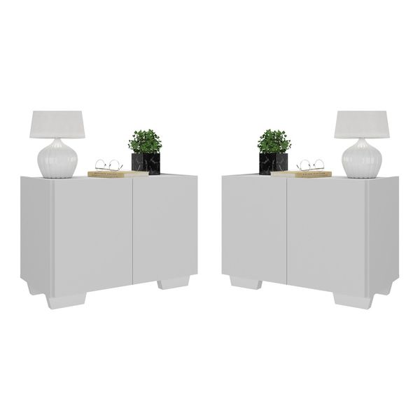 Kit 2 Mesas de Cabeceira 2 Portas e Pés Multimóveis MP4139 Branco