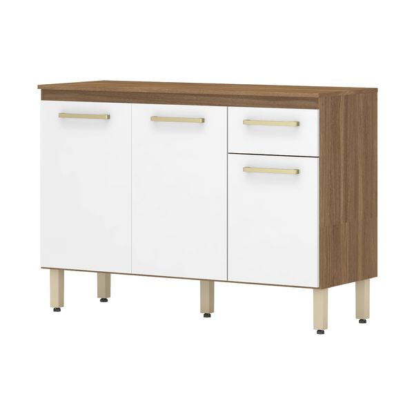 Balcão de Cozinha Gabinete Pia 120cm 3 Portas e 1 Gaveta Multimóveis CR20239 Amêndola/Branco