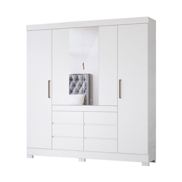 Guarda-Roupas Casal 4 Portas 6 Gavetas e Espelhos Multimóveis CR35192 Branco