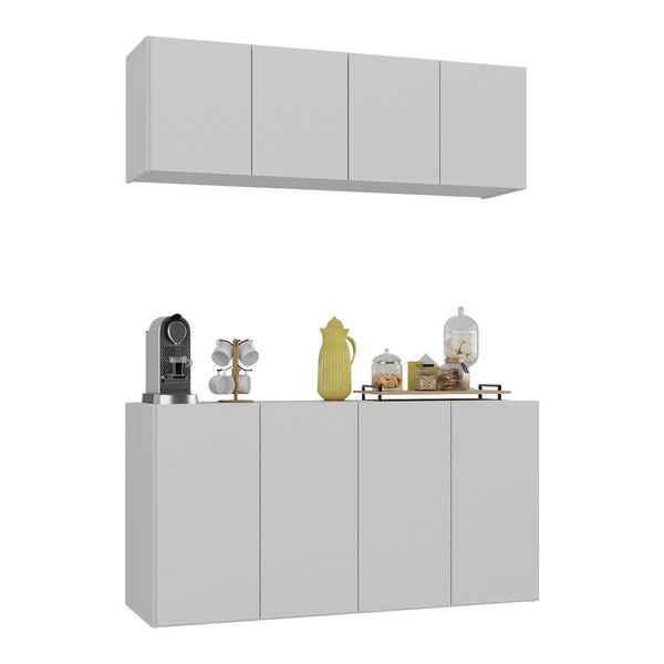 Kit Aparador Buffet com Armário Aéreo 4 Portas Cantinho do Café Multimóveis MP1074 Branco