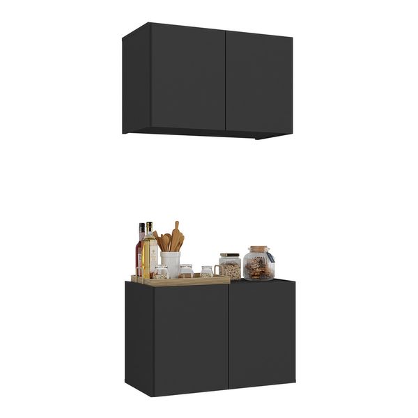 Kit Armário de Cozinha e Balcão 2 Portas Multimóveis MP2163 Preto