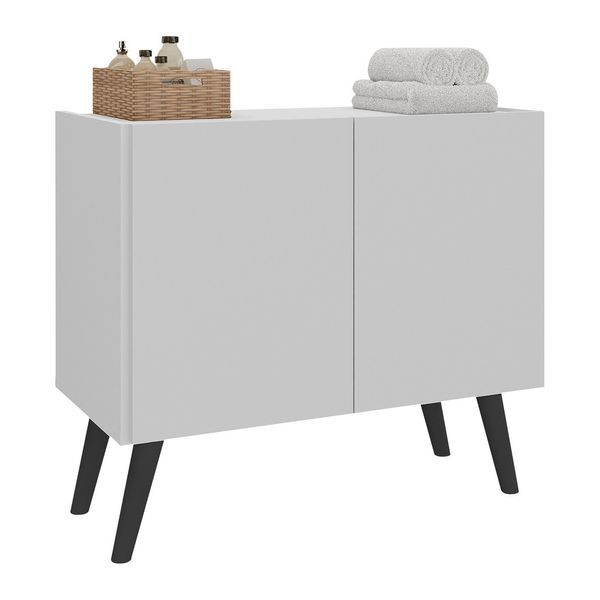 Gabinete Armário de Banheiro 62,5cm Retrô 2 Portas Multimóveis MP5045 Branco/Preto