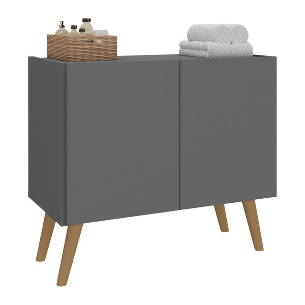 Gabinete Armário de Banheiro 62,5cm Retrô 2 Portas Multimóveis MP5045 Grafite/Natural