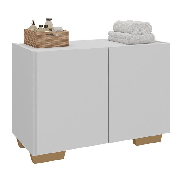 Gabinete Armário de Banheiro 62,5cm 2 Portas com Pés Multimóveis MP5046 Branco/Natural