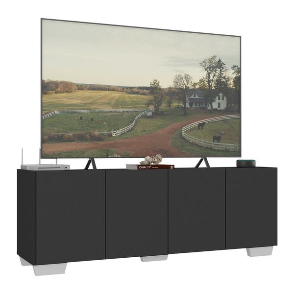 Rack para TV até 50 Polegadas com 4 Portas Multimóveis MP1072 Preto/Branco