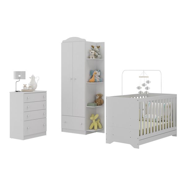 Quarto de Bebê Completo com Berço 3 em 1 com Colchão Multimóveis MP4163 Branco