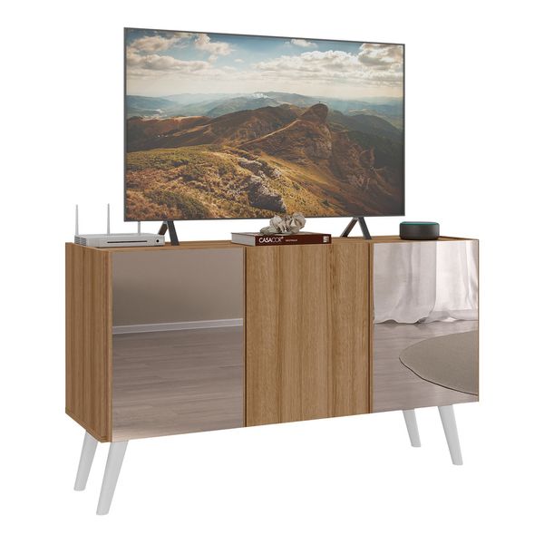 Rack TV até 32 Polegadas 3 Portas Retrô com Espelhos Multimóveis MP1078 Rustic/Branco