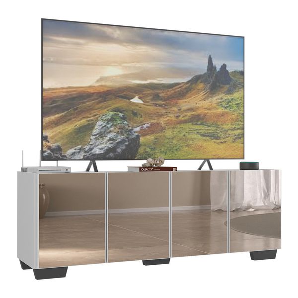 Rack TV até 50 Polegadas com Espelhos 4 Portas Multimóveis MP1083 Branco/Preto