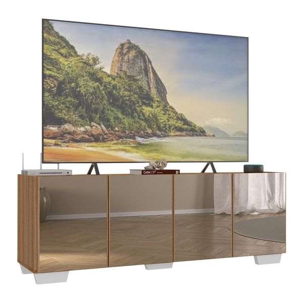 Rack TV até 50 Polegadas com Espelhos 4 Portas Multimóveis MP1083 Rustic/Branco