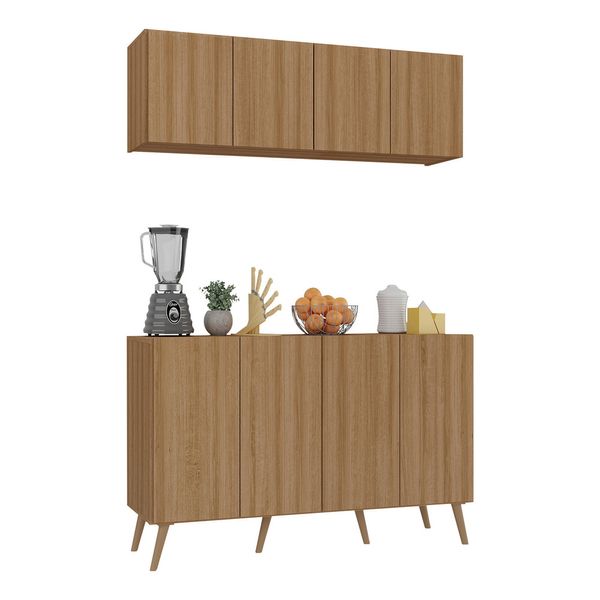 Kit Armário de Cozinha Aéreo e Balcão 4 Portas Retrô Multimóveis MP2170 Rustic/Natural