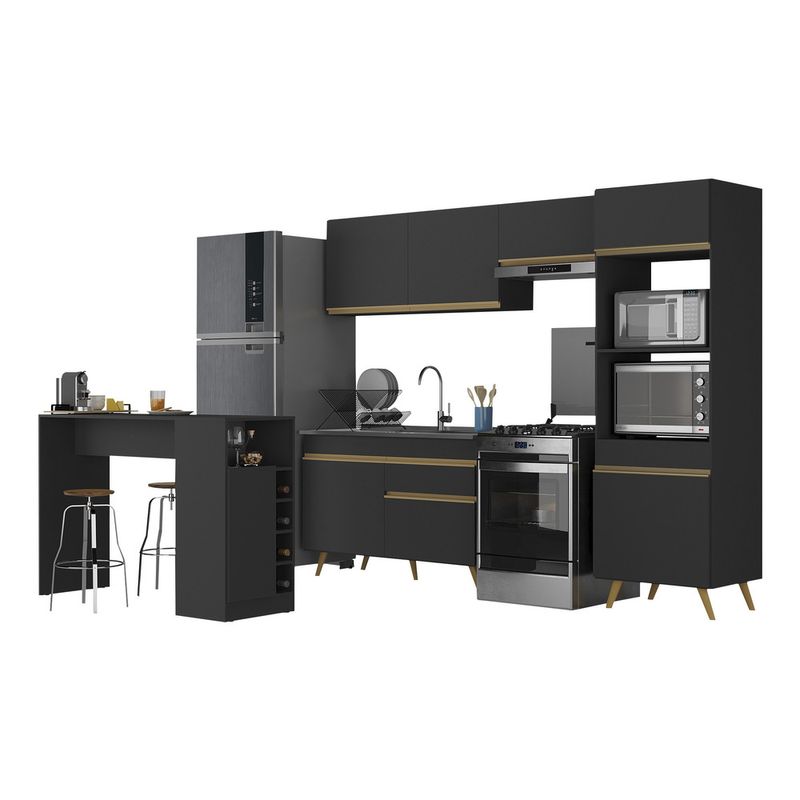 armario-de-cozinha-com-bancada-mesa-gourmet-veneza-multimoveis-mp2174-preto-dourado