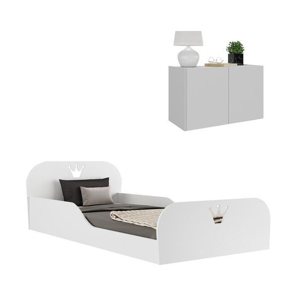 Cama Infantil Montessoriana p/ Colchão 88 x 188cm e Mesa de Cabeceira Multimóveis MP4194 Branca